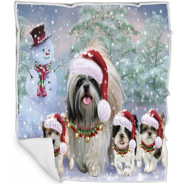 Christmas Running Family Shih Tzus Dog Blanket BLNKT129198