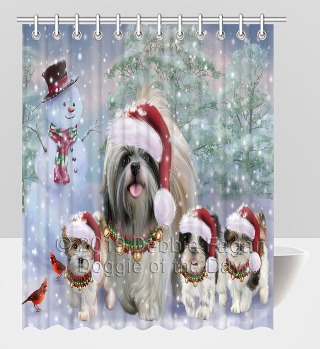 Christmas Running Fammily Shih Tzu Dogs Shower Curtain