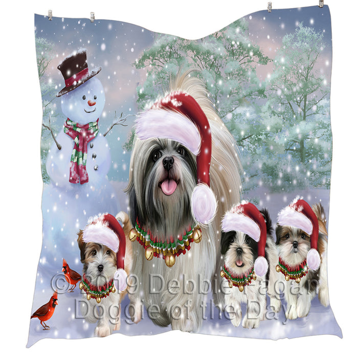 Christmas Running Fammily Shih Tzu Dogs Quilt