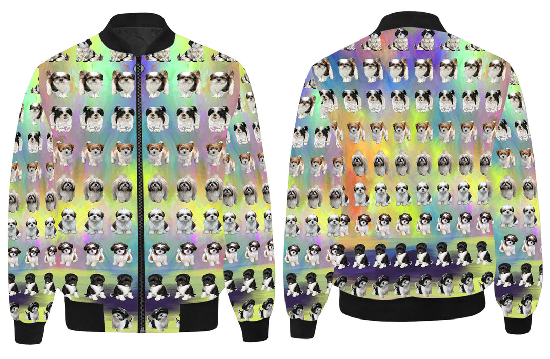 Paradise Wave Shih Tzu Dogs All Over Print Quilted Bomber Men's Jacket
