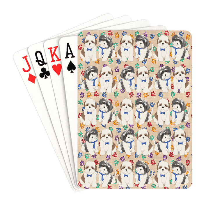 Rainbow Paw Print Shih Tzu Dogs Blue Playing Card Decks