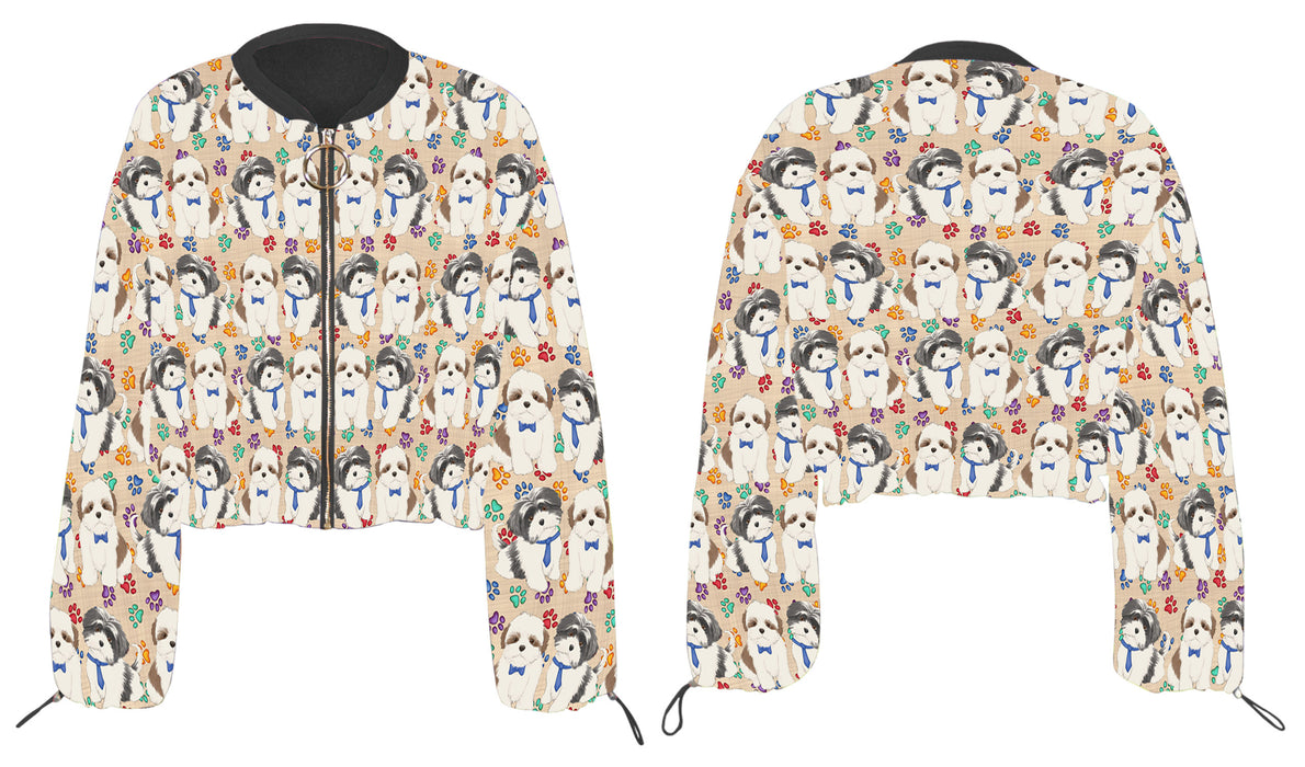 Rainbow Paw Print Shih Tzu Dogs Cropped Chiffon Women's Jacket WH50613