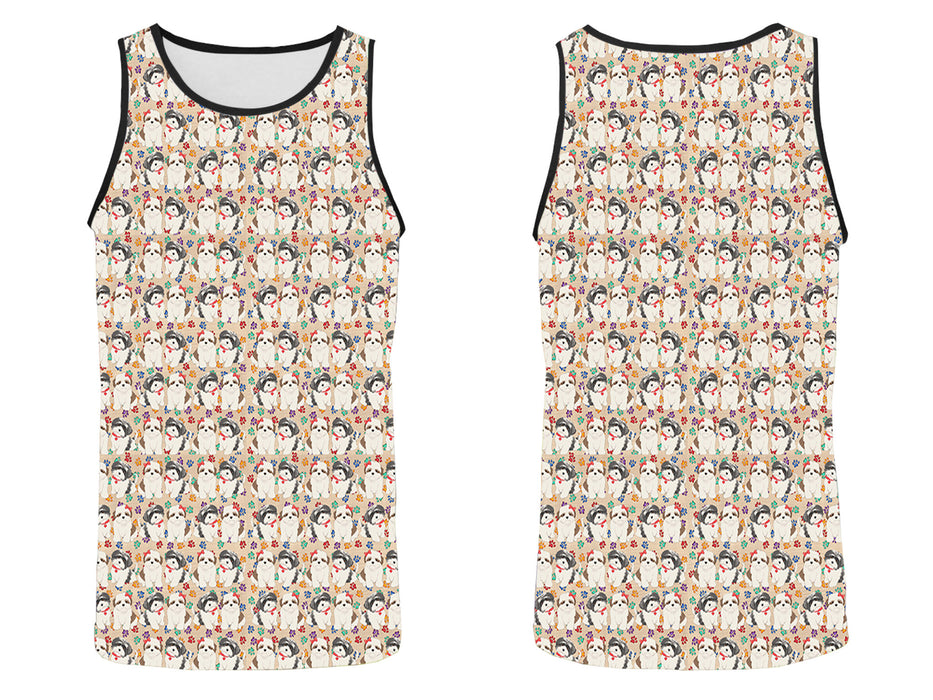 Rainbow Paw Print Shih Tzu Dogs Red All Over Print   Men's Tank Top