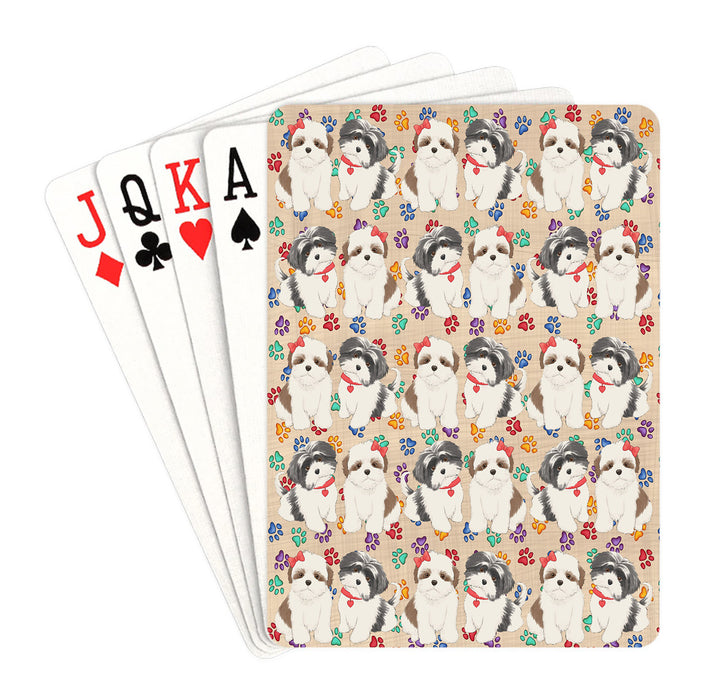 Rainbow Paw Print Shih Tzu Dogs Red Playing Card Decks