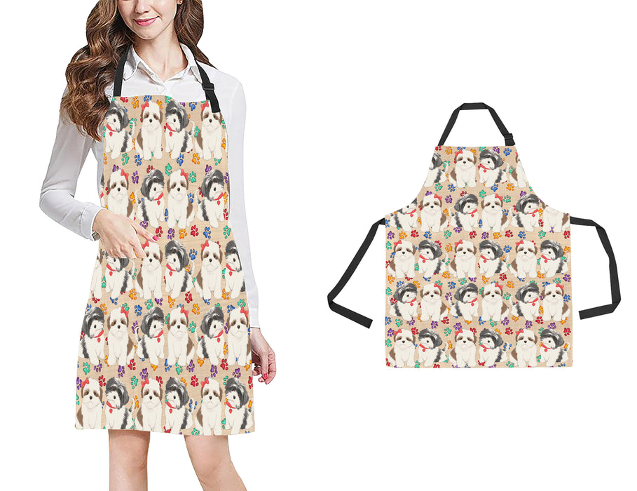 Rainbow Paw Print Shih Tzu Dogs Red All Over Print Adjustable Apron