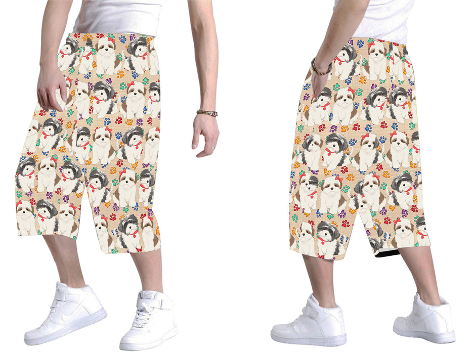 Rainbow Paw Print Shih Tzu Dogs Red All Over Print Men's Baggy Shorts