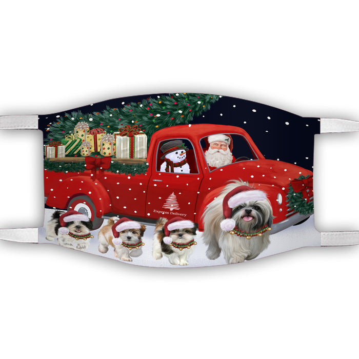 Christmas Express Delivery Red Truck Running Shih Tzu Dogs Face Mask FM49897