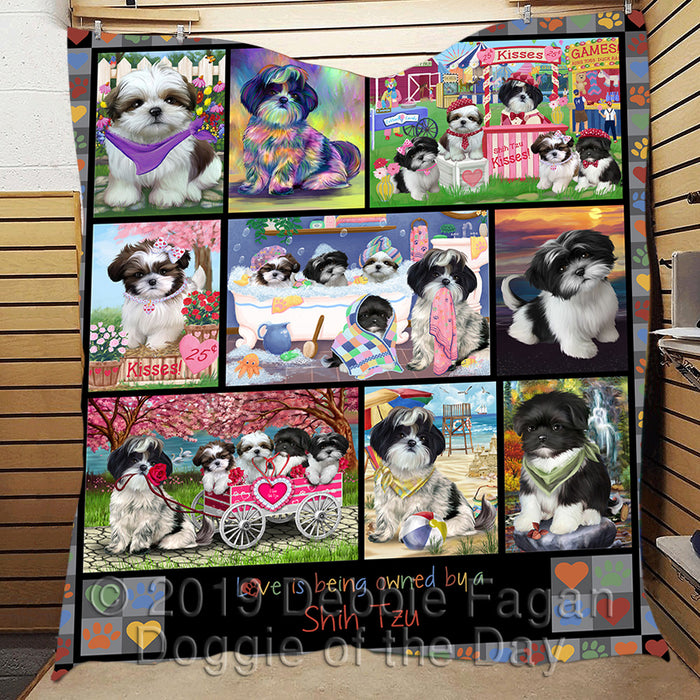 Love is Being Owned Shih Tzu Dog Grey Quilt