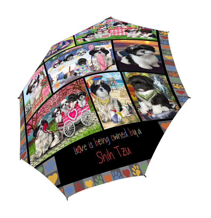Love is Being Owned Shih Tzu Dog Grey Semi-Automatic Foldable Umbrella