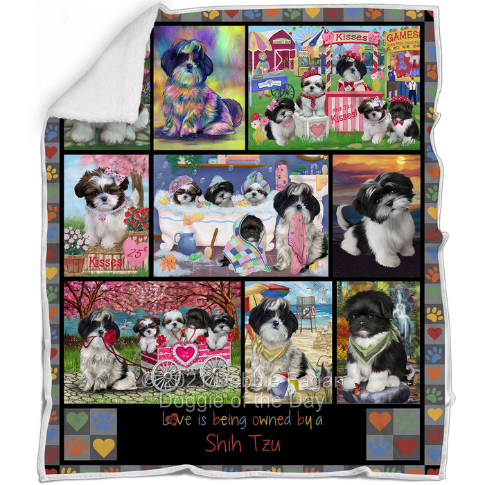 Love is Being Owned Shih Tzu Dog Grey Blanket BLNKT137919