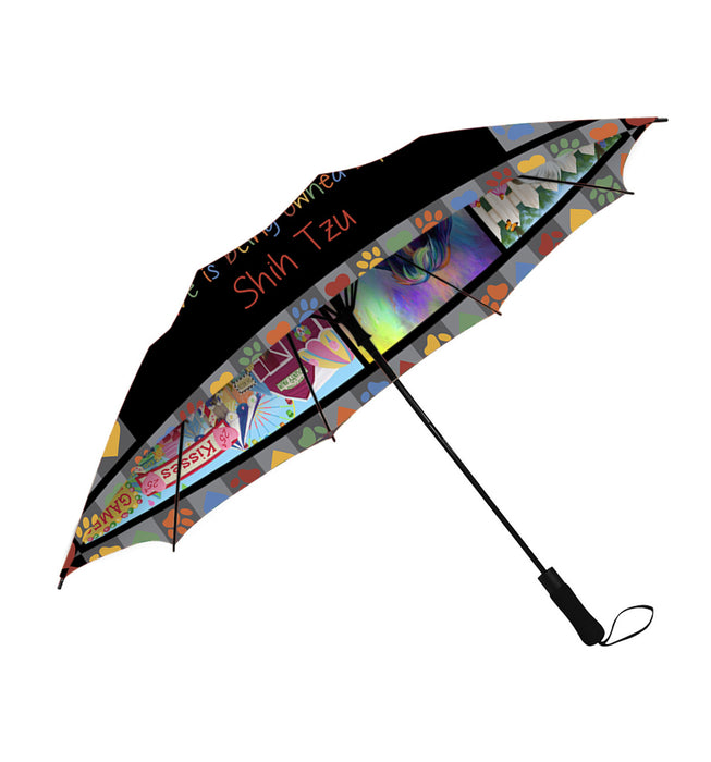 Love is Being Owned Shih Tzu Dog Grey Semi-Automatic Foldable Umbrella