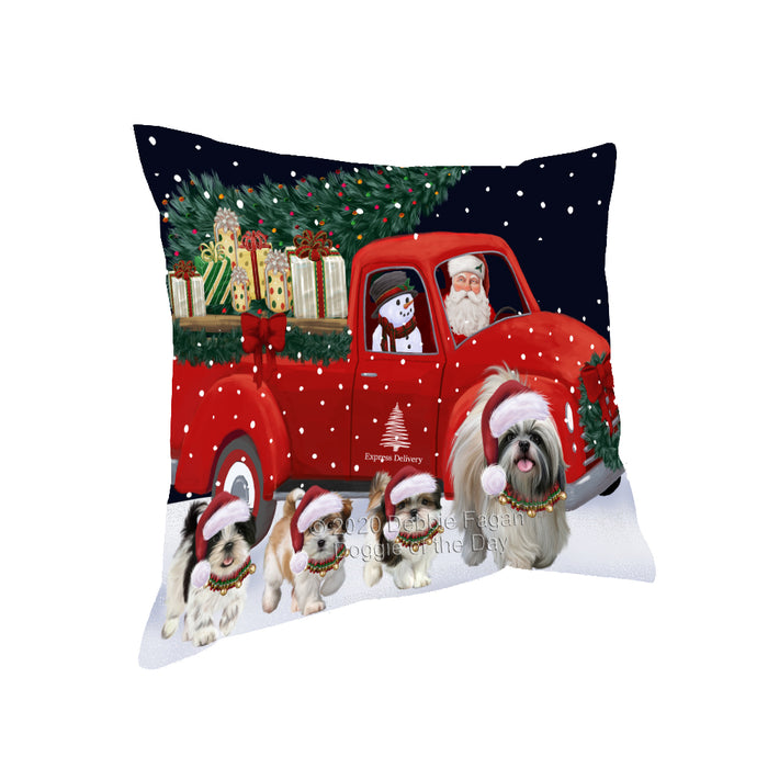 Christmas Express Delivery Red Truck Running Shih Tzu Dogs Pillow PIL86196