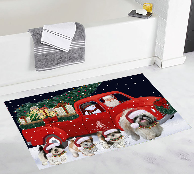 Christmas Express Delivery Red Truck Running Shih Tzu Dogs Bath Mat BRUG53590