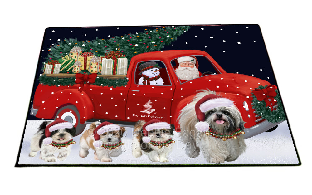 Christmas Express Delivery Red Truck Running Shih Tzu Dogs Indoor/Outdoor Welcome Floormat - Premium Quality Washable Anti-Slip Doormat Rug FLMS56707