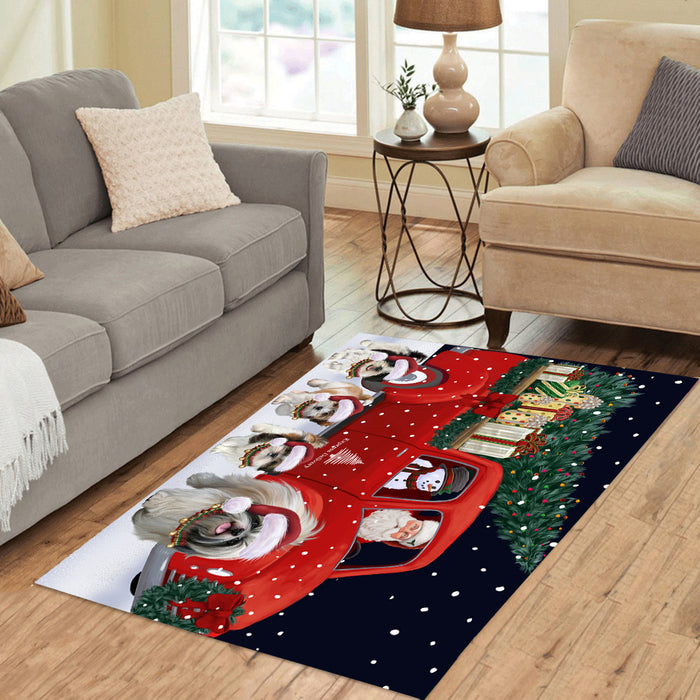 Christmas Express Delivery Red Truck Running Shih Tzu Dogs Polyester Area Rug ARUG63107