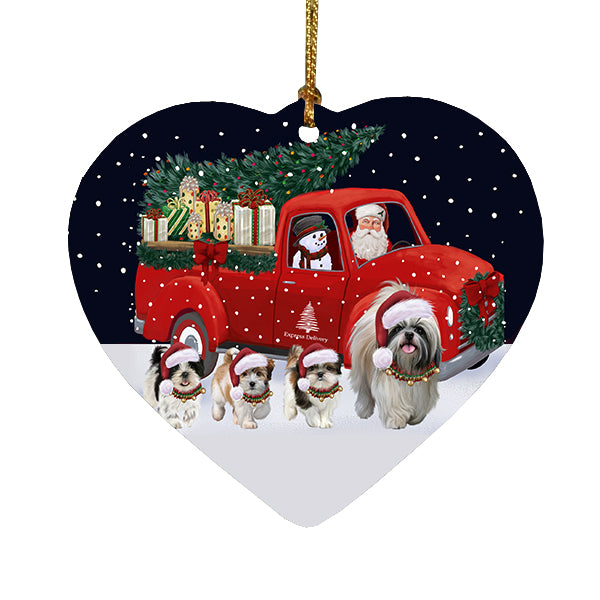 Christmas Express Delivery Red Truck Running Shih Tzu Dogs Heart Christmas Ornament RFPOR58120