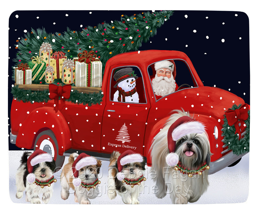 Christmas Express Delivery Red Truck Running Shih Tzu Dogs Blanket BLNKT141958