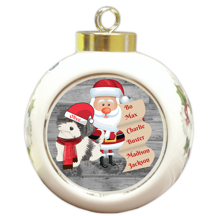 Custom Personalized Santa with Shih Tzu Dog Christmas Round Ball Ornament