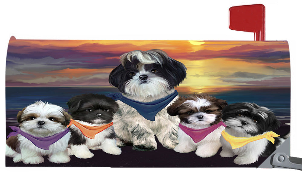 Family Sunset Portrait Shih Tzu Dogs Magnetic Mailbox Cover MBC48506