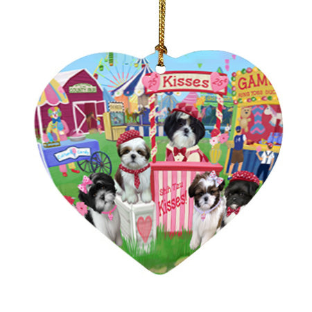 Carnival Kissing Booth Shih Tzus Dog Heart Christmas Ornament HPOR56283