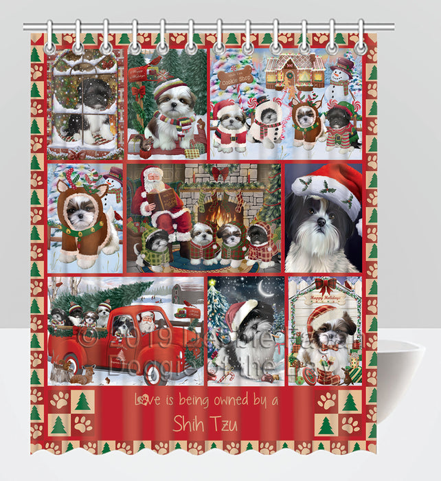 Love is Being Owned Christmas Shih Tzu Dogs Shower Curtain