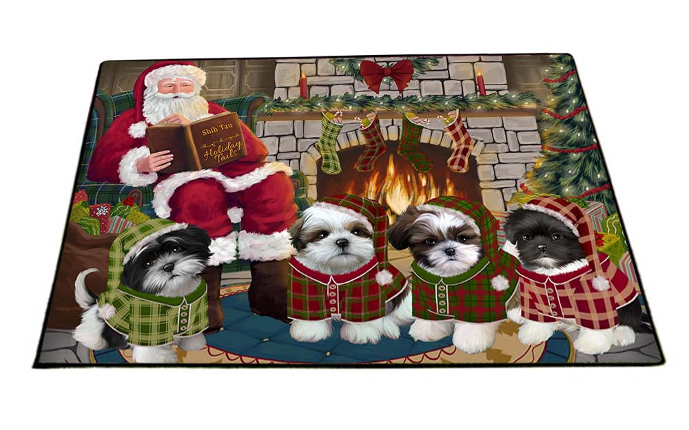 Christmas Cozy Holiday Tails Shih Tzus Dog Floormat FLMS52761