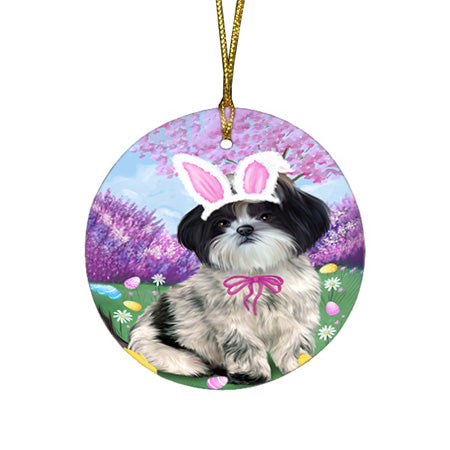 Shih Tzu Dog Easter Holiday Round Flat Christmas Ornament RFPOR49259