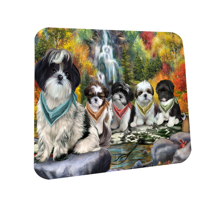 Scenic Waterfall Shih Tzus Dog Coasters Set of 4 CST49471