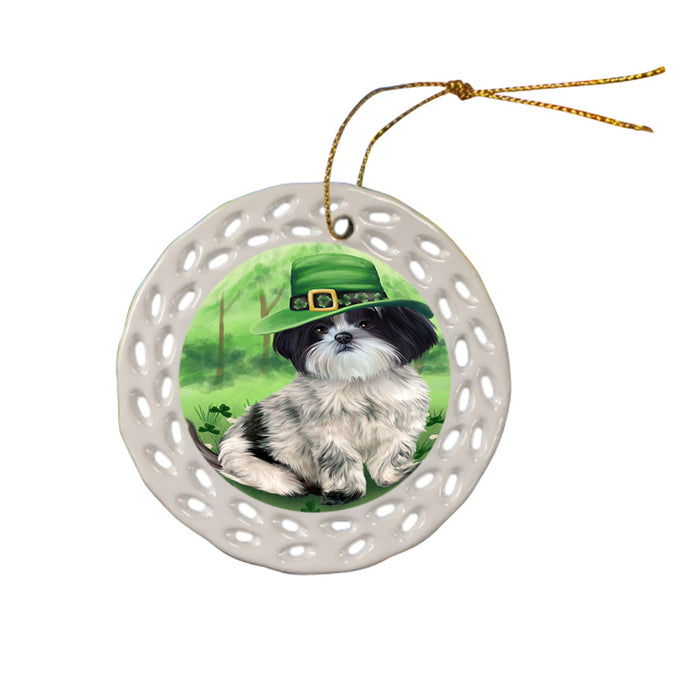 St. Patricks Day Irish Portrait Shih Tzu Dog Ceramic Doily Ornament DPOR49402
