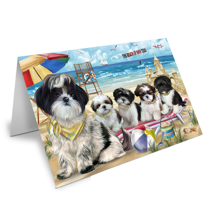 Pet Friendly Beach Shih Tzus Dog Handmade Artwork Assorted Pets Greeting Cards and Note Cards with Envelopes for All Occasions and Holiday Seasons GCD54311
