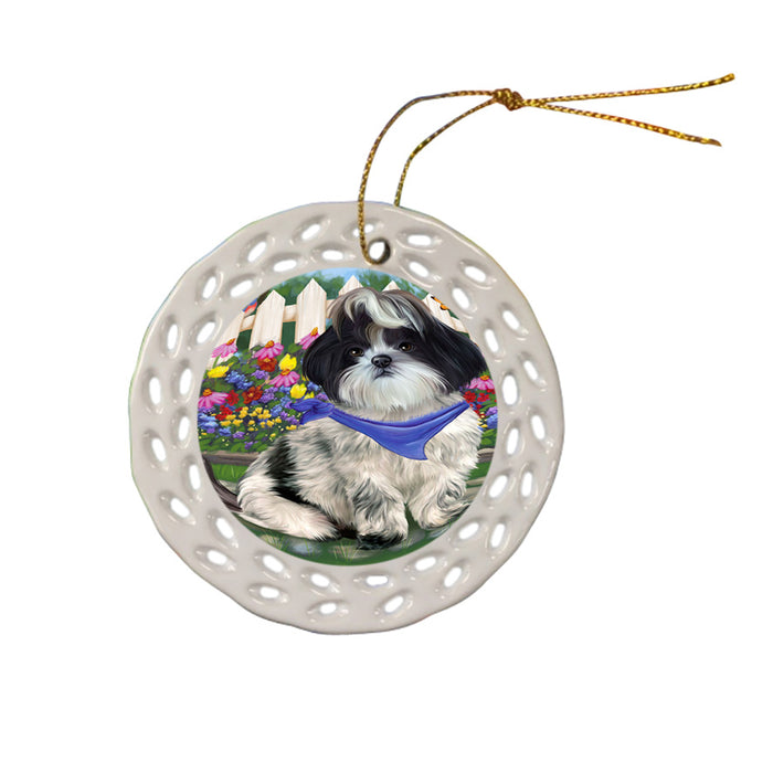 Spring Floral Shih Tzu Dog Ceramic Doily Ornament DPOR52167
