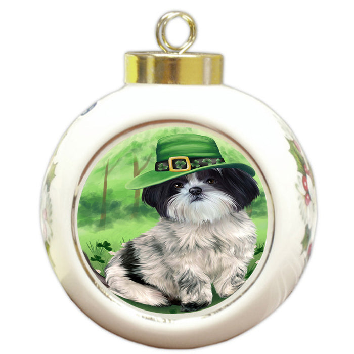 St. Patricks Day Irish Portrait Shih Tzu Dog Round Ball Christmas Ornament RBPOR49402