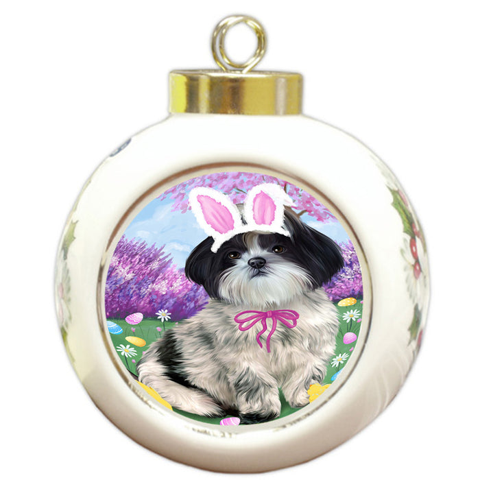 Shih Tzu Dog Easter Holiday Round Ball Christmas Ornament RBPOR49268