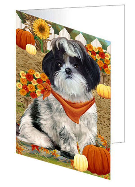 Fall Autumn Greeting Shih Tzu Dog with Pumpkins Handmade Artwork Assorted Pets Greeting Cards and Note Cards with Envelopes for All Occasions and Holiday Seasons GCD56633