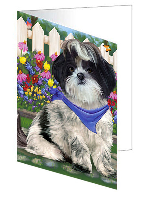 Spring Floral Shih Tzu Dog Handmade Artwork Assorted Pets Greeting Cards and Note Cards with Envelopes for All Occasions and Holiday Seasons GCD60530