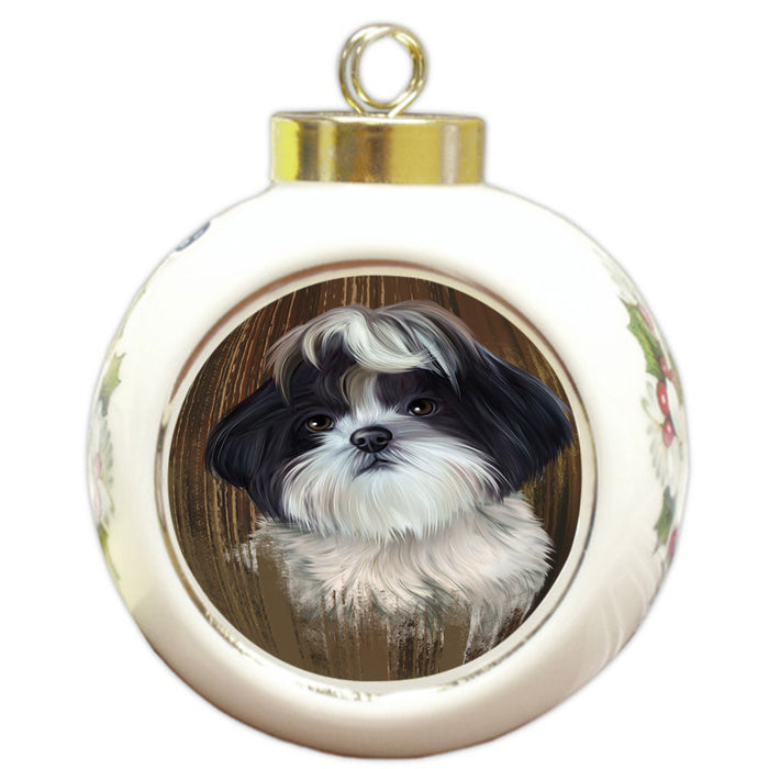 Rustic Shih Tzu Dog Round Ball Christmas Ornament RBPOR50489