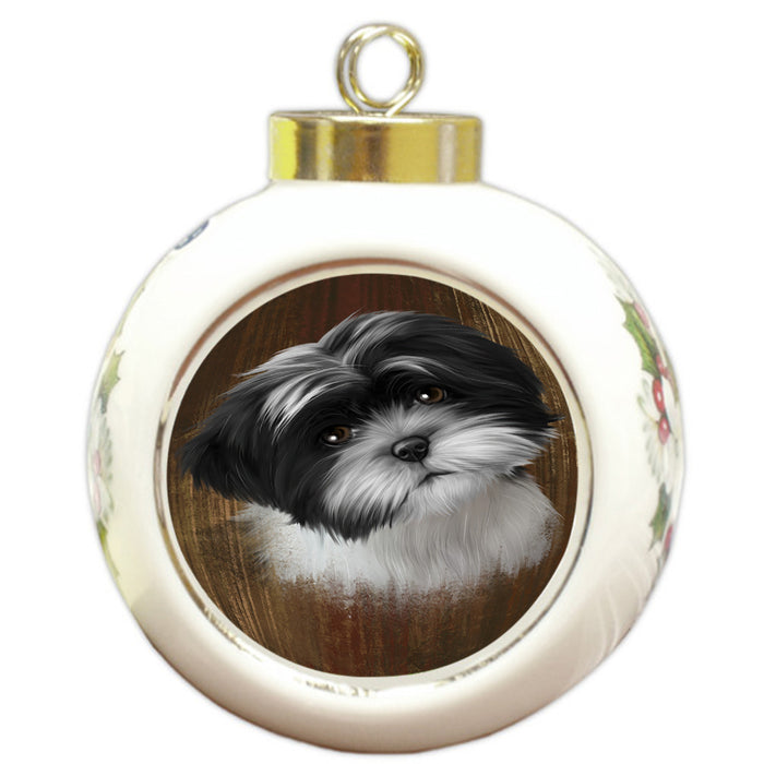Rustic Shih Tzu Dog Round Ball Christmas Ornament RBPOR49580