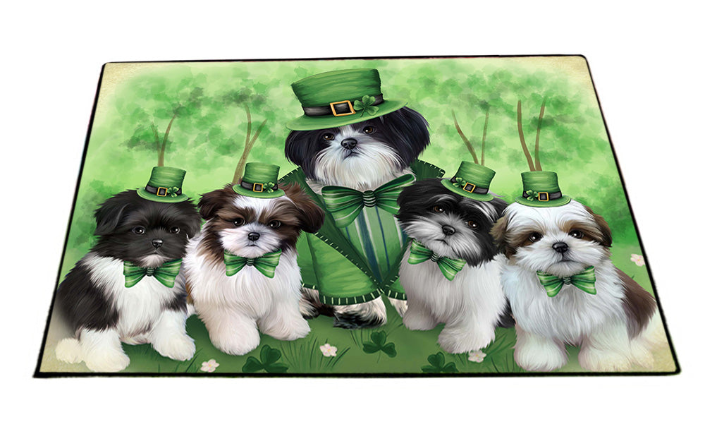 St. Patricks Day Irish Family Portrait Shih Tzus Dog Floormat FLMS49776