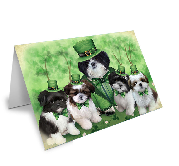St. Patricks Day Irish Family Portrait Shih Tzus Dog Handmade Artwork Assorted Pets Greeting Cards and Note Cards with Envelopes for All Occasions and Holiday Seasons GCD52238
