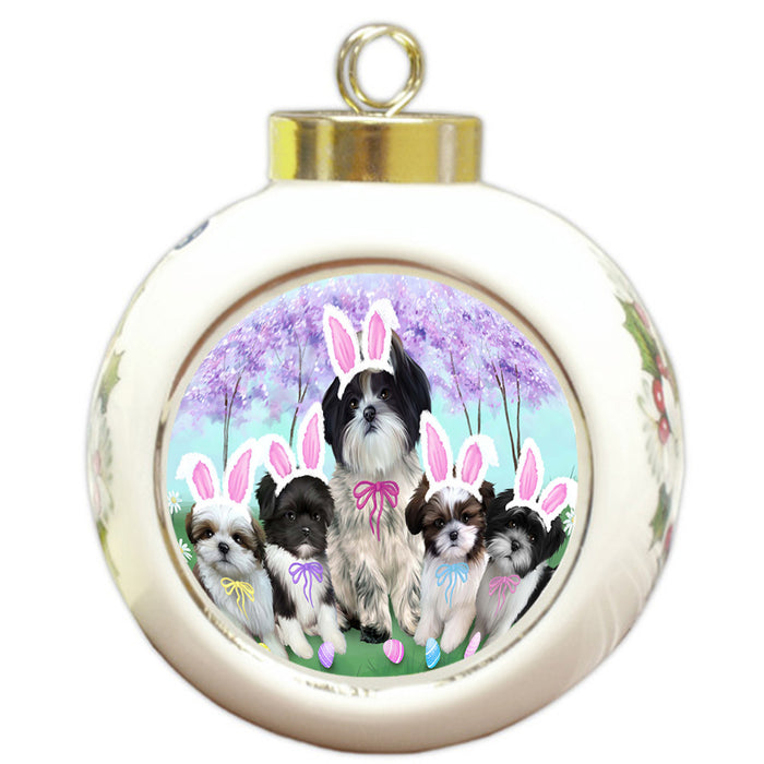 Shih Tzus Dog Easter Holiday Round Ball Christmas Ornament RBPOR49269