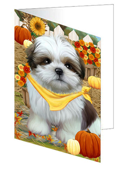 Fall Autumn Greeting Shih Tzu Dog with Pumpkins Handmade Artwork Assorted Pets Greeting Cards and Note Cards with Envelopes for All Occasions and Holiday Seasons GCD56636
