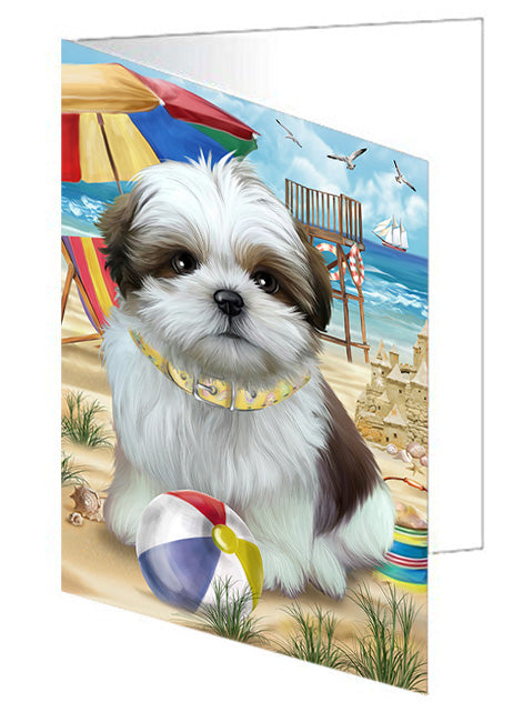 Pet Friendly Beach Shih Tzu Dog Handmade Artwork Assorted Pets Greeting Cards and Note Cards with Envelopes for All Occasions and Holiday Seasons GCD54314