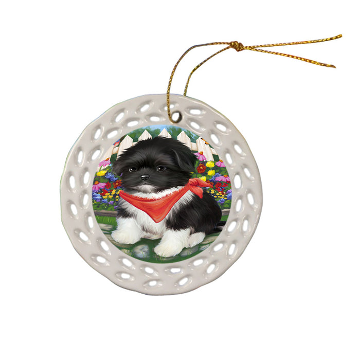 Spring Floral Shih Tzu Dog Ceramic Doily Ornament DPOR52168