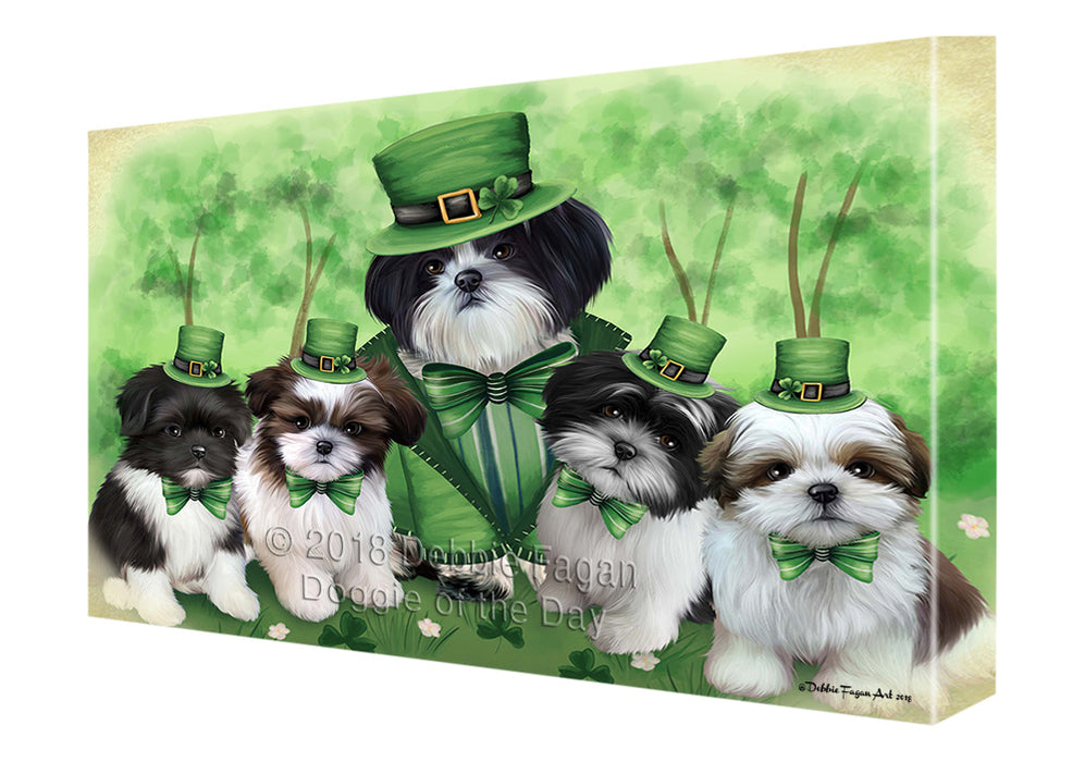 St. Patricks Day Irish Family Portrait Shih Tzus Dog Canvas Wall Art CVS59520