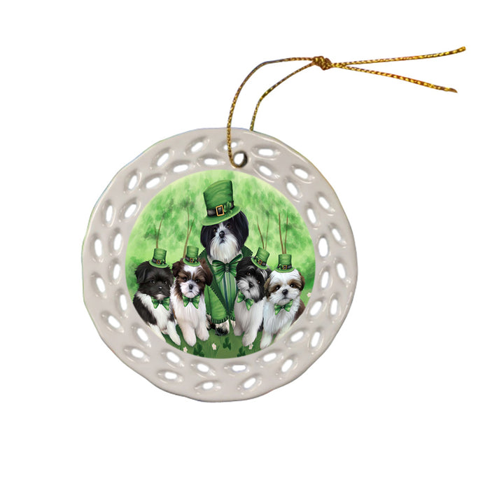 St. Patricks Day Irish Family Portrait Shih Tzus Dog Ceramic Doily Ornament DPOR49403