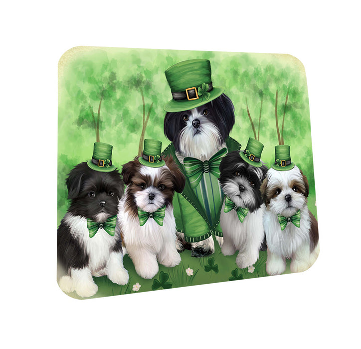 St. Patricks Day Irish Family Portrait Shih Tzus Dog Coasters Set of 4 CST49362