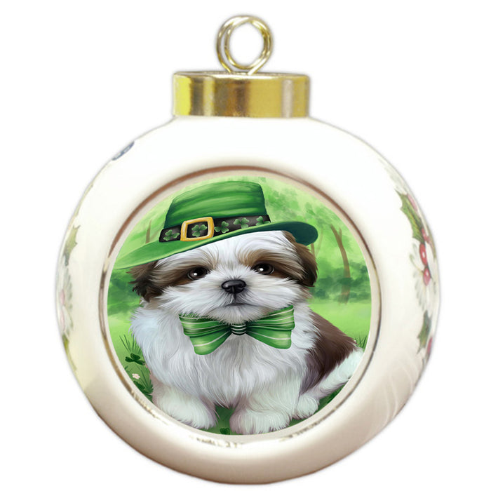 St. Patricks Day Irish Portrait Shih Tzu Dog Round Ball Christmas Ornament RBPOR49404
