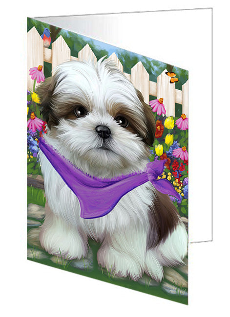 Spring Floral Shih Tzu Dog Handmade Artwork Assorted Pets Greeting Cards and Note Cards with Envelopes for All Occasions and Holiday Seasons GCD60536
