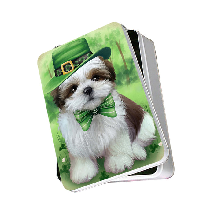 St. Patricks Day Irish Portrait Shih Tzu Dog Photo Storage Tin PITN49404
