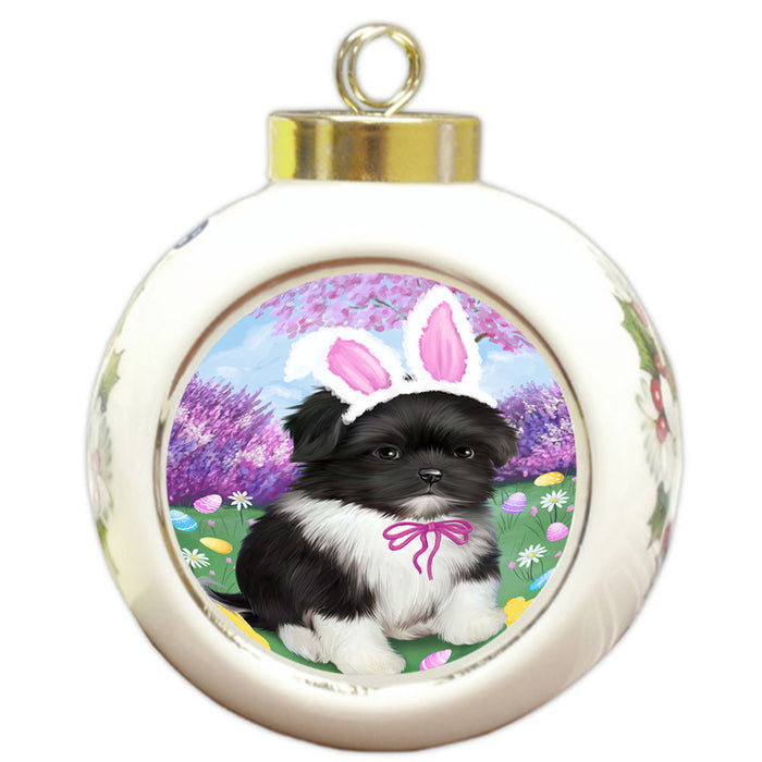 Shih Tzu Dog Easter Holiday Round Ball Christmas Ornament RBPOR49270